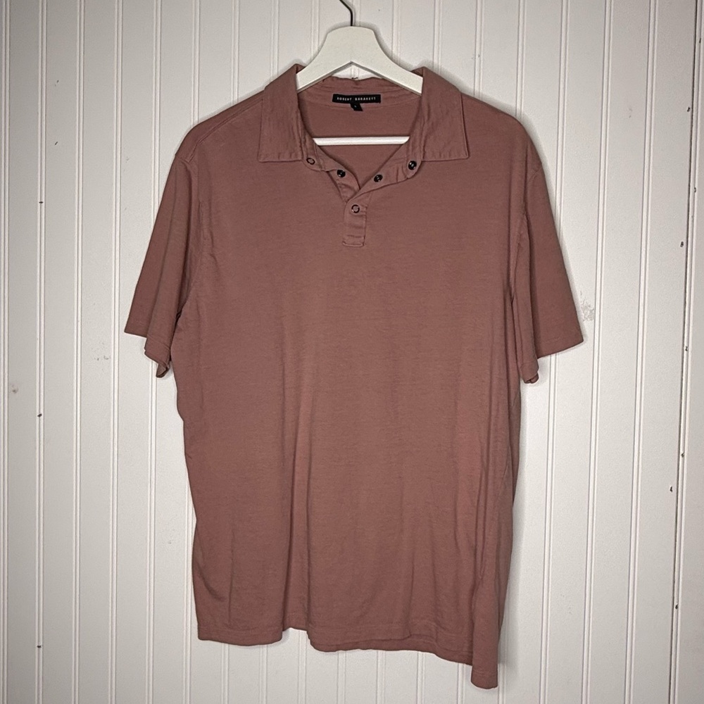 Robert Barakett Mens Magog Pink Cotton Polo Shirt With Snaps Placket Large